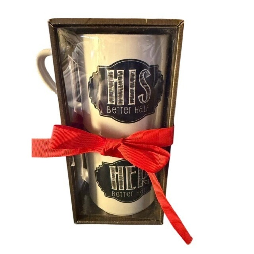 Pier 1 Imports His and Her Better Half Mug Set 16oz Ceramic Coffee Cups 2pc New